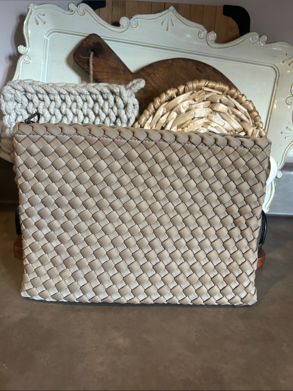 Naghedi Woven Clutch Pouch Cosmetic Bag St. Barts - Cashmere Tan